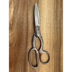 Vintage Wiss Kitchen Shears KS USA Red Multi Use Nut Cracker Craft Silver Tool